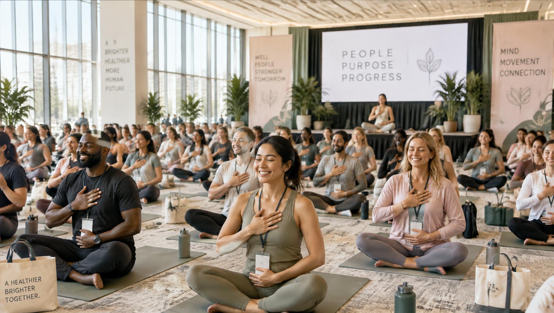 Corporate group in a breathwork session at a convention